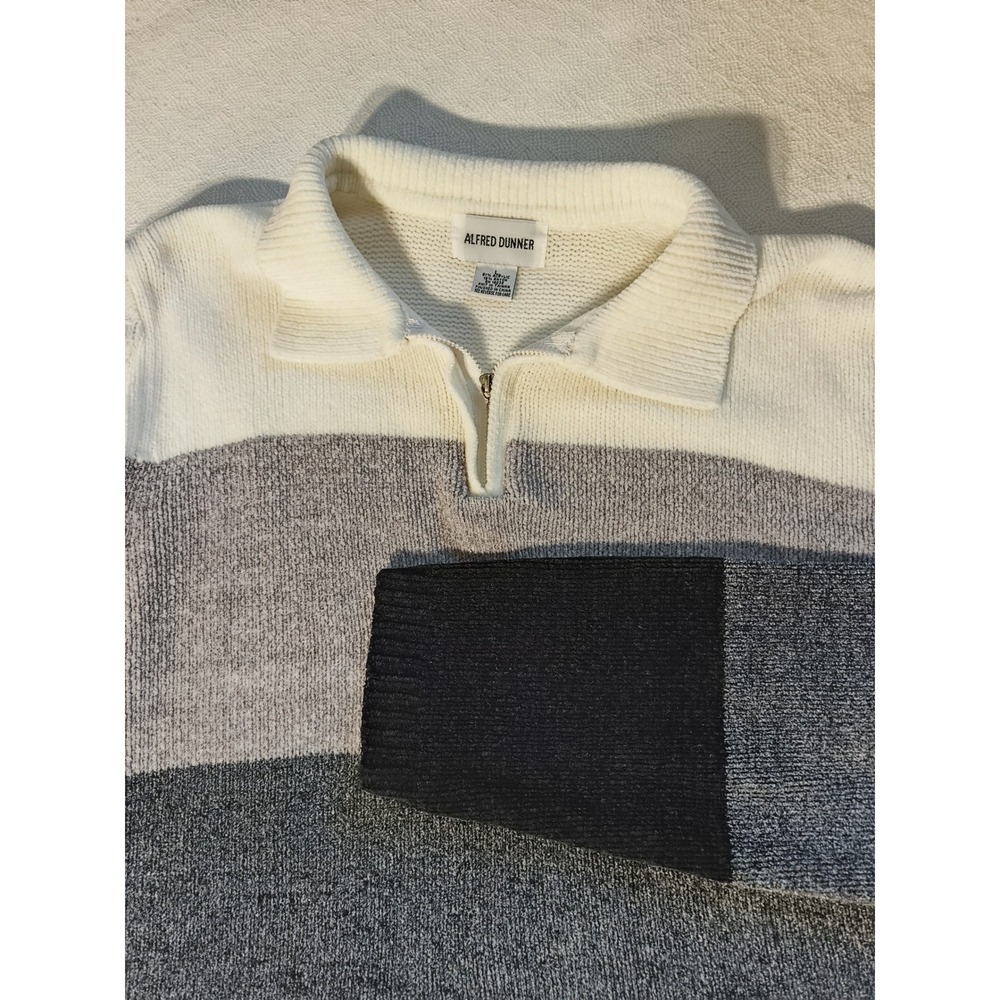 Alfred Dunner Womens L Quarter Zip Colorblock Chenille Knit Sweater Grey Black